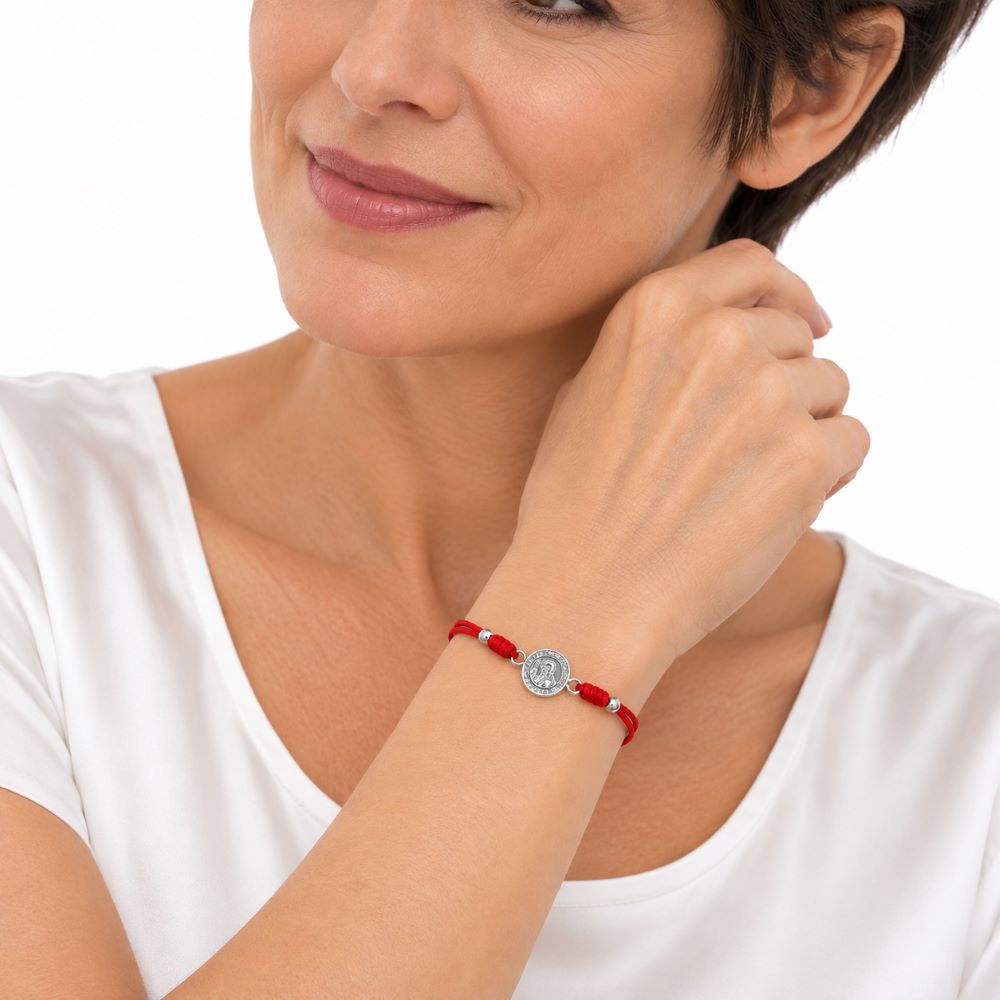 Pulsera San Benito de Nursia Hilo Rojo - Plata