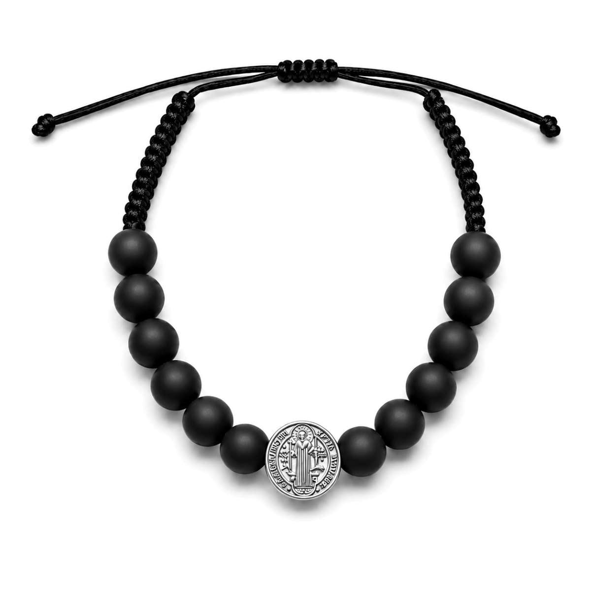 Pulsera San Benito Piedra 8mm - Hilo y Plata