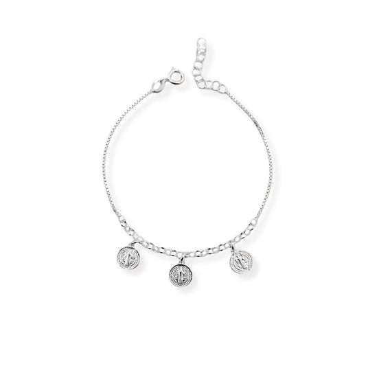 Pulsera 3 Medallas de San Benito - Plata