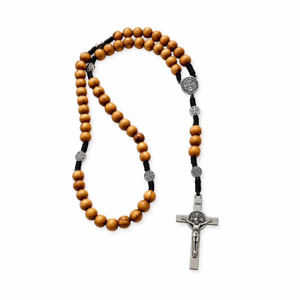 Rosario Medalla de San Benito con Cruz de Metal - Olivo