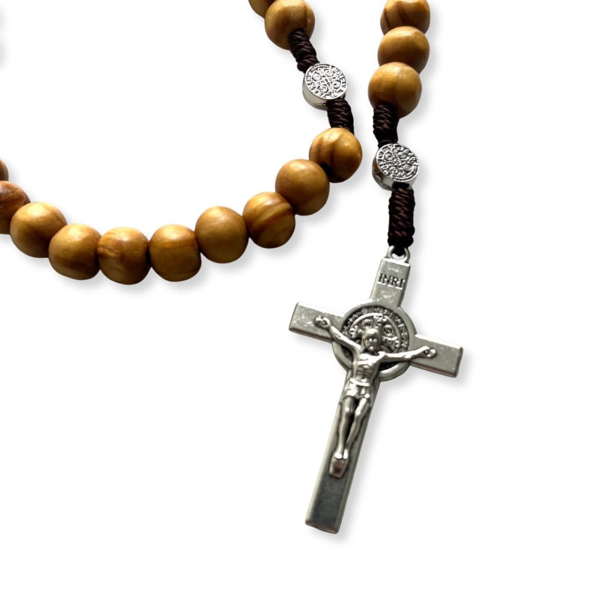 Rosario Medalla de San Benito con Cruz de Metal - Olivo