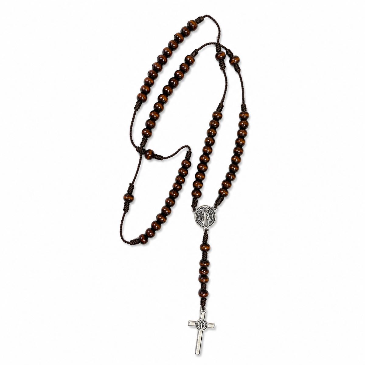 Rosario Medalla de San Benito con Cruz de Metal - Madera