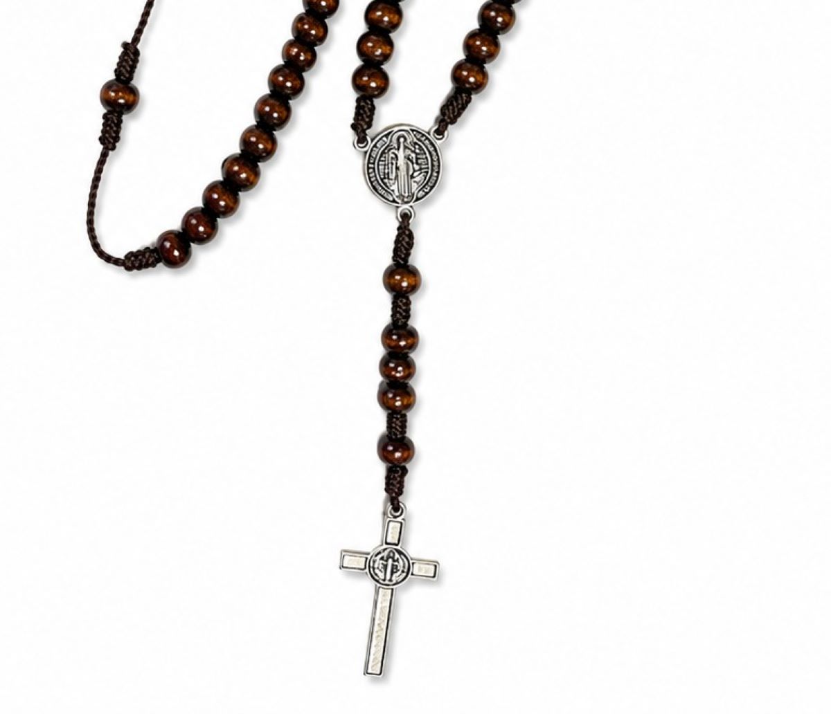 Rosario Medalla de San Benito con Cruz de Metal - Madera