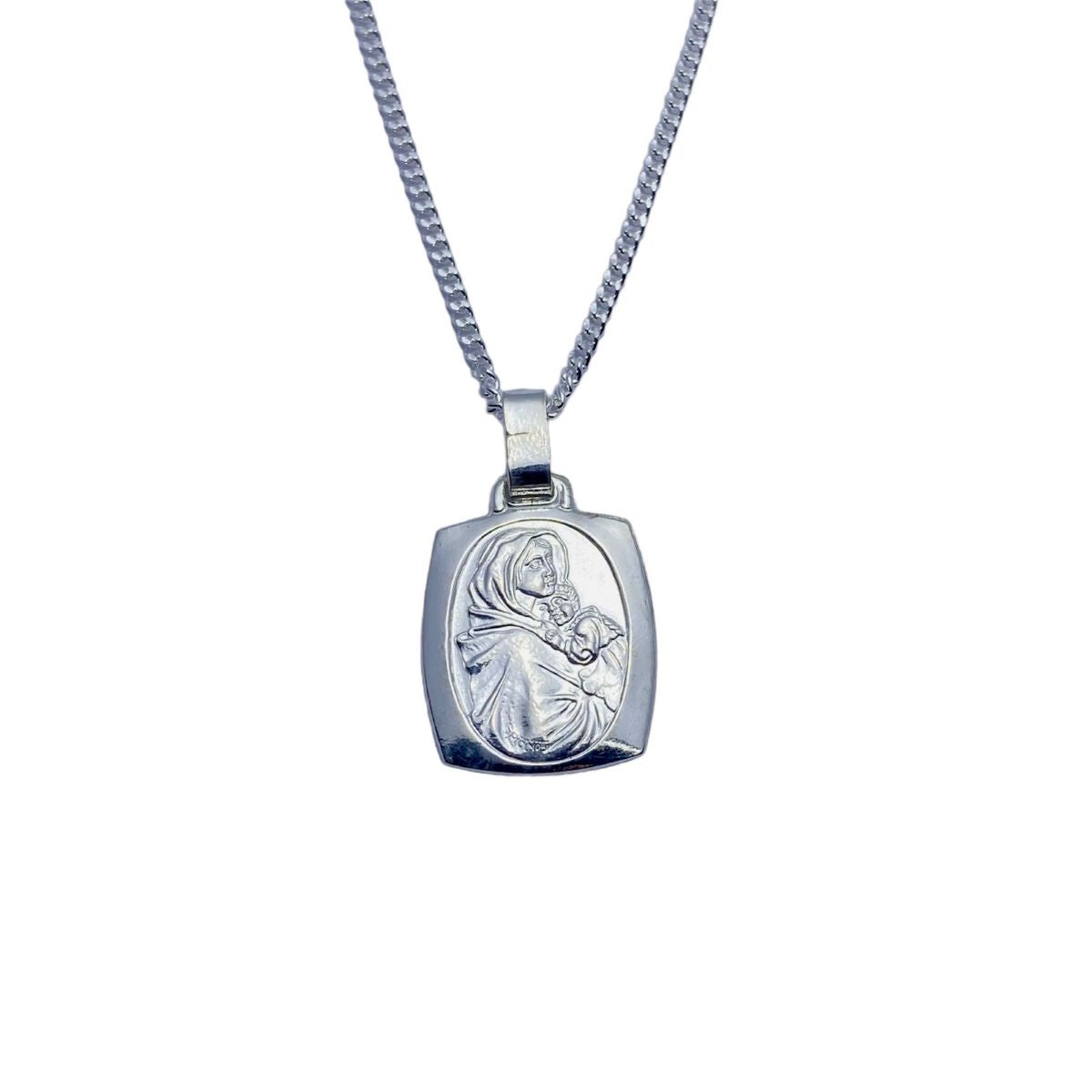 Dije Doble Cara - Virgen y Niño - Jesús con Cadena - Plata